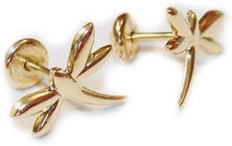 BABY OR TODDLER'S SKILLUS 18K GOLD DRAGONFLY STUD EARRINGS SAFETY BACKS (02.6555)