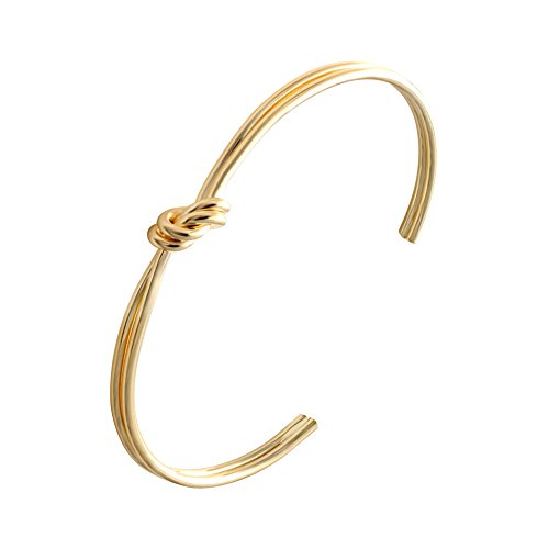 SENFAI Personally Simple Knot Open Bangles Bracelet Tie the Double Strand Knot Bridesmaid Gift Cuff Bracelet (gold plated)