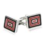 Distinctive Black & Red Enamel Square Silver Cufflinks with Gift Box