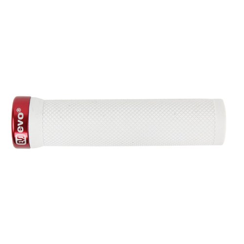 Evo Single Clamp Grips White, With Red Clamp On Sale