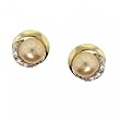 10KT Gold Stud Earrings Cultured Peach Pearl Diamond