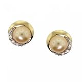 10KT Gold Stud Earrings Cultured Peach Pearl Diamond