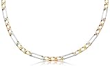 14K Solid 3 Tri Color Gold Flat, Light Weight, Figaro Link Chain / Necklace 4mm Wide 22" inch Long.