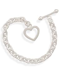 Sterling Silver 7 Inch Oval Link Heart Toggle Bracelet