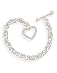 CleverSilvers 7 Inch Oval Link Heart Toggle Bracelet