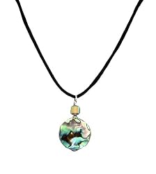 Necklace - N2 - Genuine Abalone Shell and Fire Polished Glass ~ Round (3/4" Diameter)