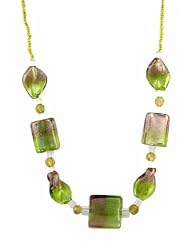 Necklace - N137 - Murano Style Glass - Twists and Rectangles ~ Olive & Amethyst