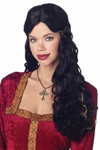 Ladies Black Renaissance Period Costume Wig