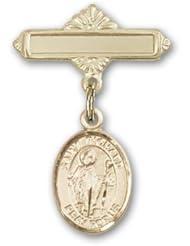 Gold Filled Baby Badge with St. Richard Charm and Polished Badge Pin