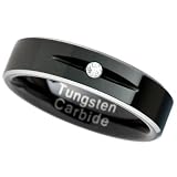 6MM Tungsten Carbide Men's Ladies Unisex Ring Wedding Band Two Tone Black Plated Solitaire one stone CZ simulated diamond (Available Sizes 6-12 including half sizes)