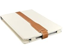 M-Edge Platform Genuine Leather Kindle Jacket (Fits 6" Display, Latest Generation Kindle), Pebbled Cream w/ Saddle