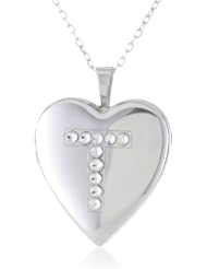Momento Lockets Silver Swarovski Crystal Initial T Locket Necklace, 18"