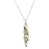 Sterling Silver Freshwater Cultured Pearl, Amethyst, Citrine and Peridot Grape Cluster Dangle Tin Cup Necklace, 16.75+2.75 Extender