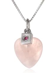 ELLE Jewelry Rose Quartz Heart Sterling Silver Necklace, 16"