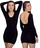 American Apparel Cotton Spandex Jersey Double U-Neck Long Sleeve Mini Dress Small-black