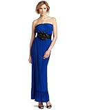 Wrapper Strapless Maxi Dress with Wide-Belt Flower Detail