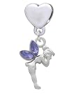 Small Silver Fairy with Purple Resin Wings European Heart Charm Dangle Bead