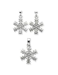 Sterling Silver Snowflake Earrings and Pendant Set