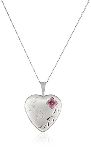 Momento Lockets Sterling Silver Heart Shaped "I Love You" Locket with Rose Necklace