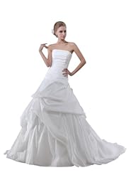 Strapless Spring Fall Winter Pleated  Taffeta  Ball Gown Wedding Dress  with a Chapel Train 