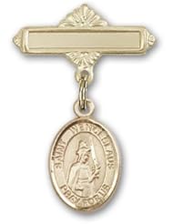 Gold Filled Baby Badge with St. Wenceslaus Charm and Polished Badge Pin