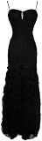 Pleated Scalloped Mesh Full Length Gown With Spaghetti Straps