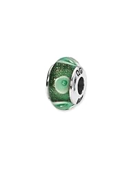Sterling Silver Green And White Circles Hand-blown Glass Charm