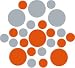 Set of 30 - Orange / Metallic Silver Circles Polka Dots Vinyl Wall Graphic Decals Stickers