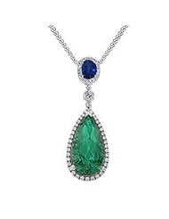 4.06Ct Oval & Pear Cut Emerald & VS Diamond Pendant 14K Gold