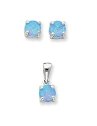 Sterling Silver Created Opal Pendant & Earring Set.