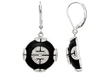 Black Agate & Diamond Sterling Silver Leverback Earrings