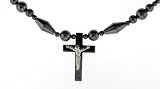 Hematite Necklace 16-18 Inches in Length - Cross with Jesus