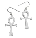 Large Egyptian Cross Ankh of Life Sterling Silver Hook Earrings