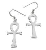 Large Egyptian Cross Ankh of Life Sterling Silver Hook Earrings