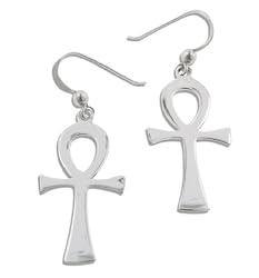 Large Egyptian Cross Ankh of Life Sterling Silver Hook Earrings