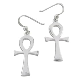 Large Egyptian Cross Ankh of Life Sterling Silver Hook Earrings