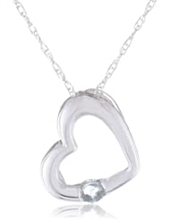 14k White Gold Sky Blue Topaz Heart Pendant Necklace, 18"