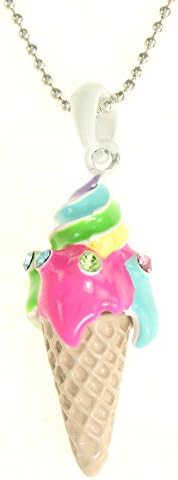 3D Swirled Waffle Ice Cream Cone Pendant Necklace - Tarnish Resistant - Stylish Design - Long Lasting Shine