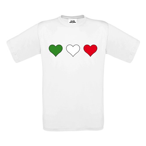 Italia Kids – Kinder T-Shirt – Drei Herzen groß in Grün-Weiß-Rot – Textil white / Motiv farbig Gr. 134/146