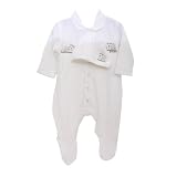 Babies Unisex Embroidered Long Sleeve Supersoft Velour Sleepsuit/Baby Grow with Hat