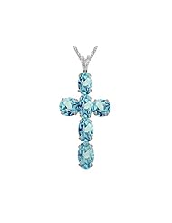 6x4mm Oval Blue Topaz Created Cross Pendant- Free 18 Inch Chain Included