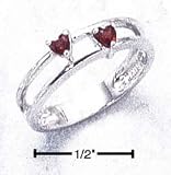 Sterling Silver Double Band Ring Heart Shaped Genuine Garnet - Size 9.0