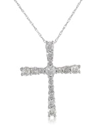 10k White Gold 0.50 cttw Diamond Cross Pendant Necklace, 18"
