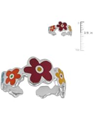Silver Adjustable Multi Color Enameled Nine Flowers Girls Ring
