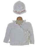 : Petit Lem White Boucle Ruffle Crossover Sweater with Hat