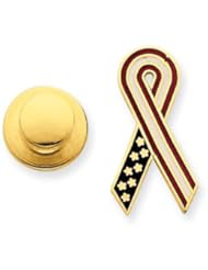 14k Gold Red, White & Blue Enameled Awareness Ribbon Pin