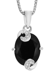 Sterling Silver Onyx and Diamond Oval Pendant Necklace, 18"