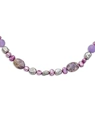 Sterling Silver Charoite, Jade & Freshwater Cultured Pearl Necklace