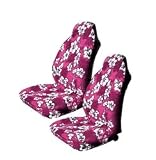 Set of 2 Universal-fit Hawaiian Hibiscus Floral Print Front Bucket Seat Cover - Pink