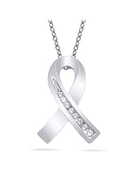 Sterling Silver Diamond "Ribbon of Hope" Pendant Necklace (1/10 CTTW, I-J Color, I2-I3 Clarity), 18"